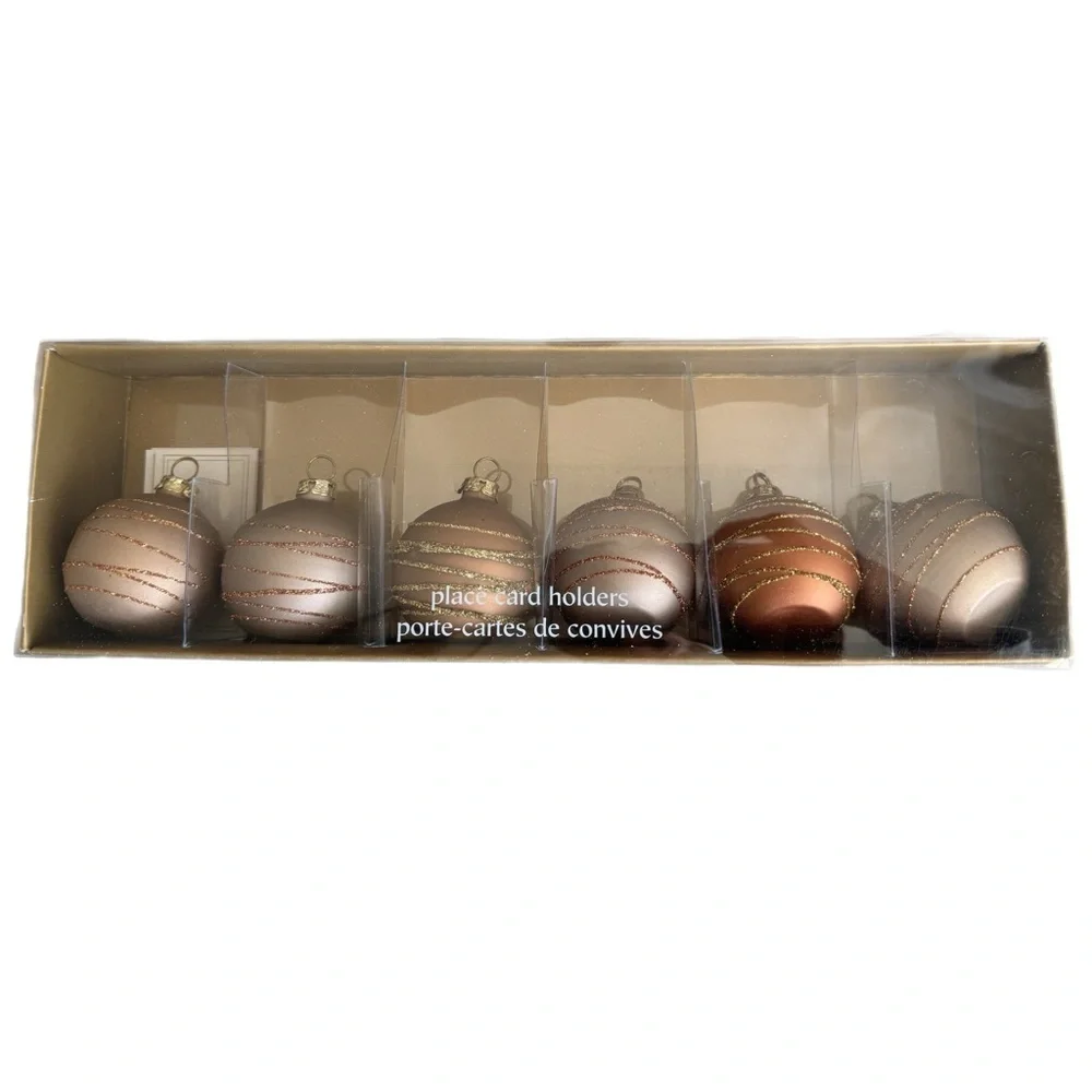 Pier 1 Imports Set Of 6 Ball Ornament Place Card Holders w/Cards Holiday Decor